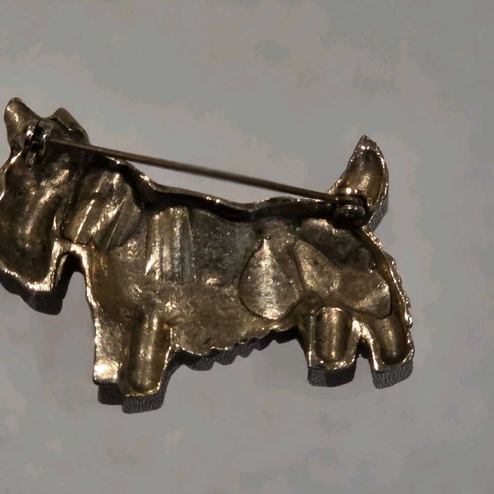 Mid Century Gold Tone Metal Dog Brooch Pin Detailed Shaggy Fur Figural - Picture 7 of 7